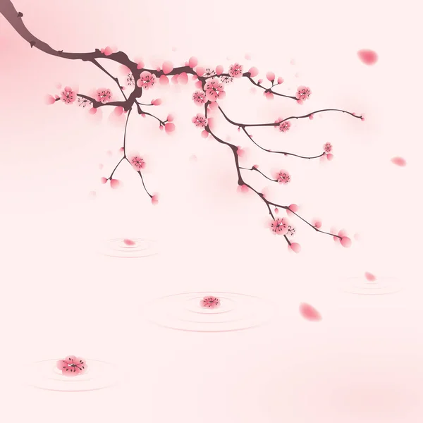 Banner de árbol floreciente de estilo chino — Vector de stock