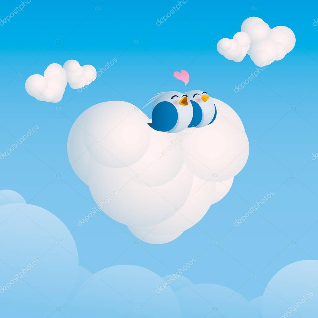 couple of birds on heart shaped cloud