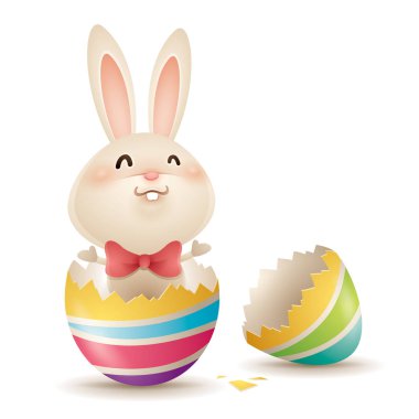  Bunny içinde kırık bir Paskalya yortusu yumurta.