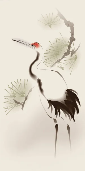 Grue mignonne avec branche — Image vectorielle
