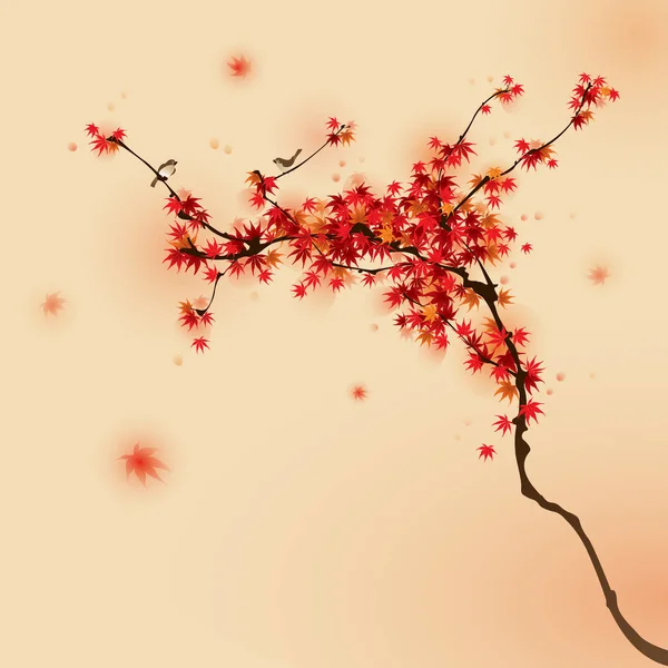 Daun maple gaya chinese musim gugur - Stok Vektor