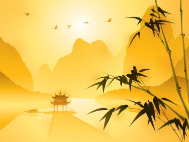 Bambu ağaçları yakın göl Dağları