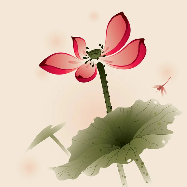 Művészi virágzó lotus a szitakötő — Stock Vector