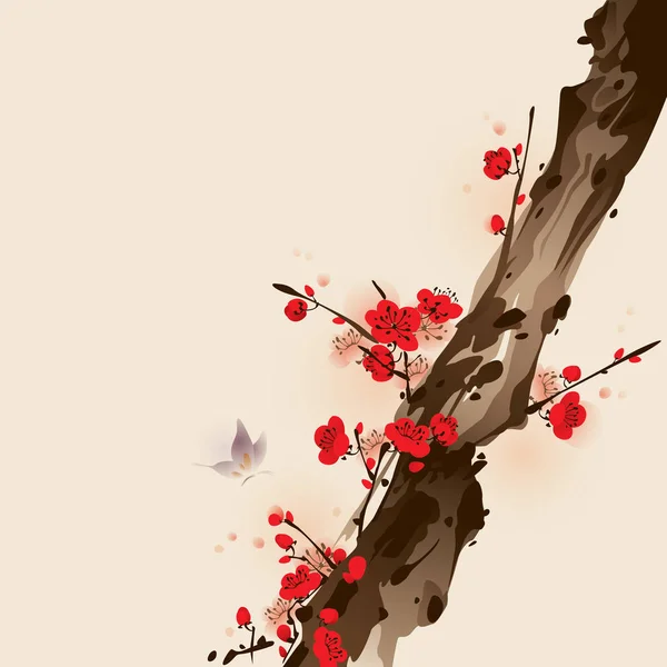 Branche de prunier en fleurs — Image vectorielle
