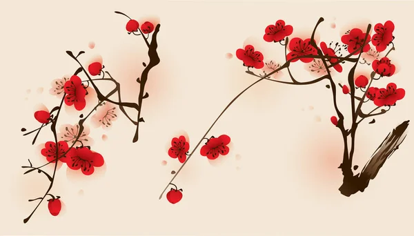 Blommande plommon gren — Stock vektor