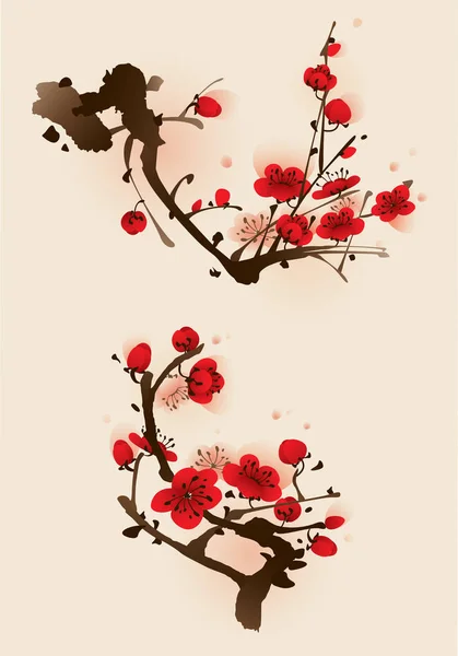 Blossoming plum branch — Stock Vector