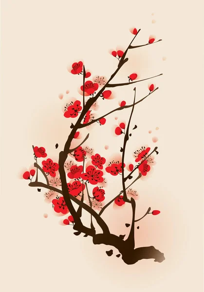 Blossoming plum branch — Stock Vector