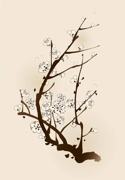 Blossoming plum branch — Stock Vector