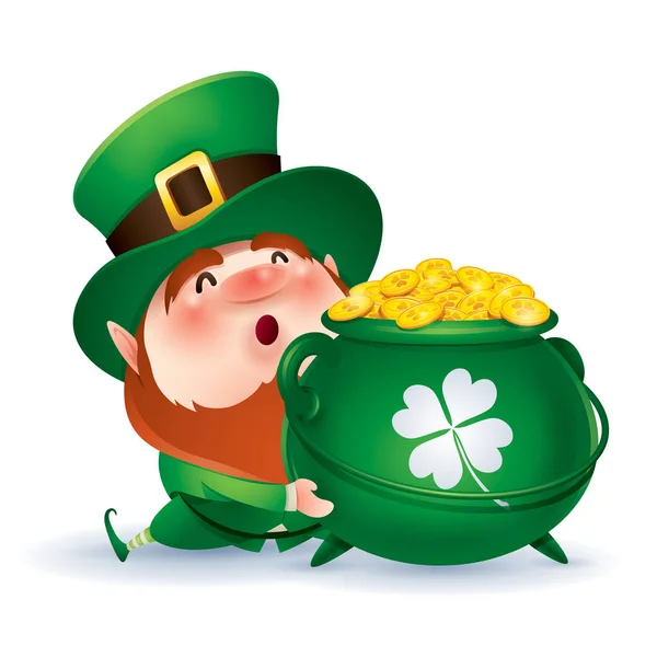 Personnage de dessin animé de leprechaun en chapeau de cylindre vert — Image vectorielle