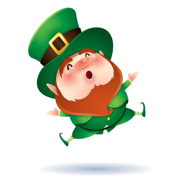 Personagem de desenho animado de duende em chapéu de cilindro verde — Vetor de Stock