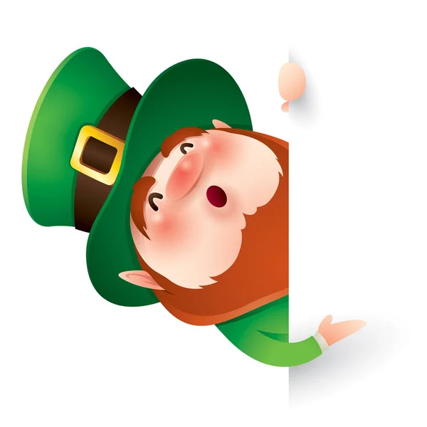 Personaggio dei cartoni animati di folletto in cappello cilindro verde — Vettoriale Stock
