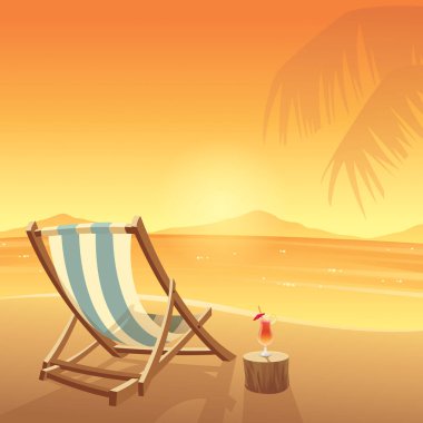 plajda şezlong ile romantik kartı