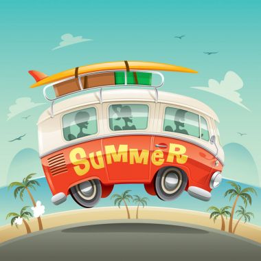 bus with tourists on road clipart