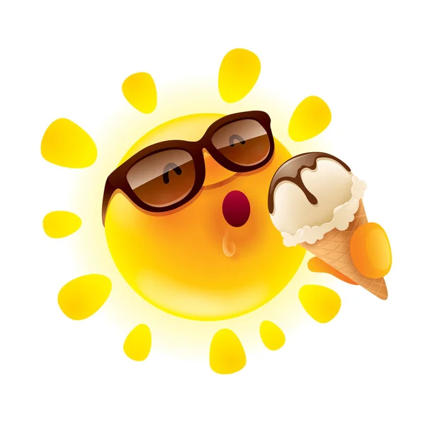 Cartoon character of funny sun with ice-cream — Stock Vector