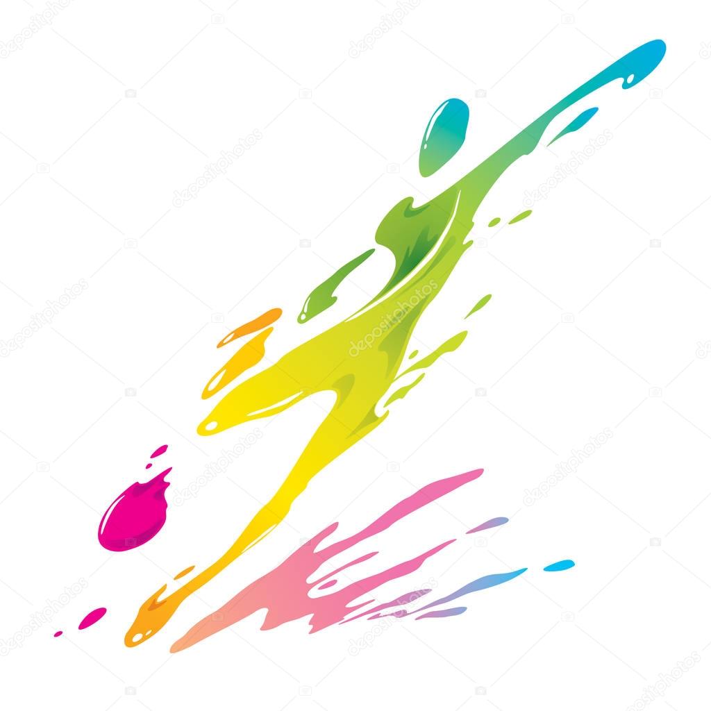 multicolored splash in form of soccer player