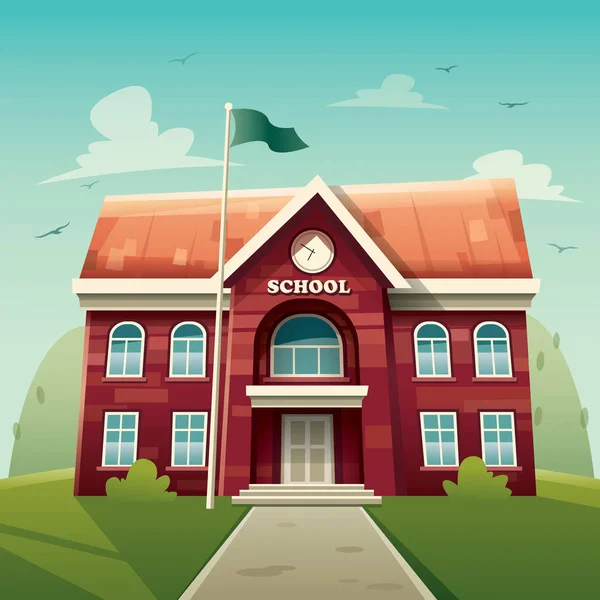 Bâtiment scolaire rouge avec horloge — Image vectorielle