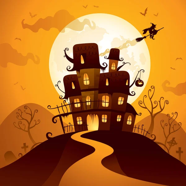 Invitation card with haunted house — Stock Vector