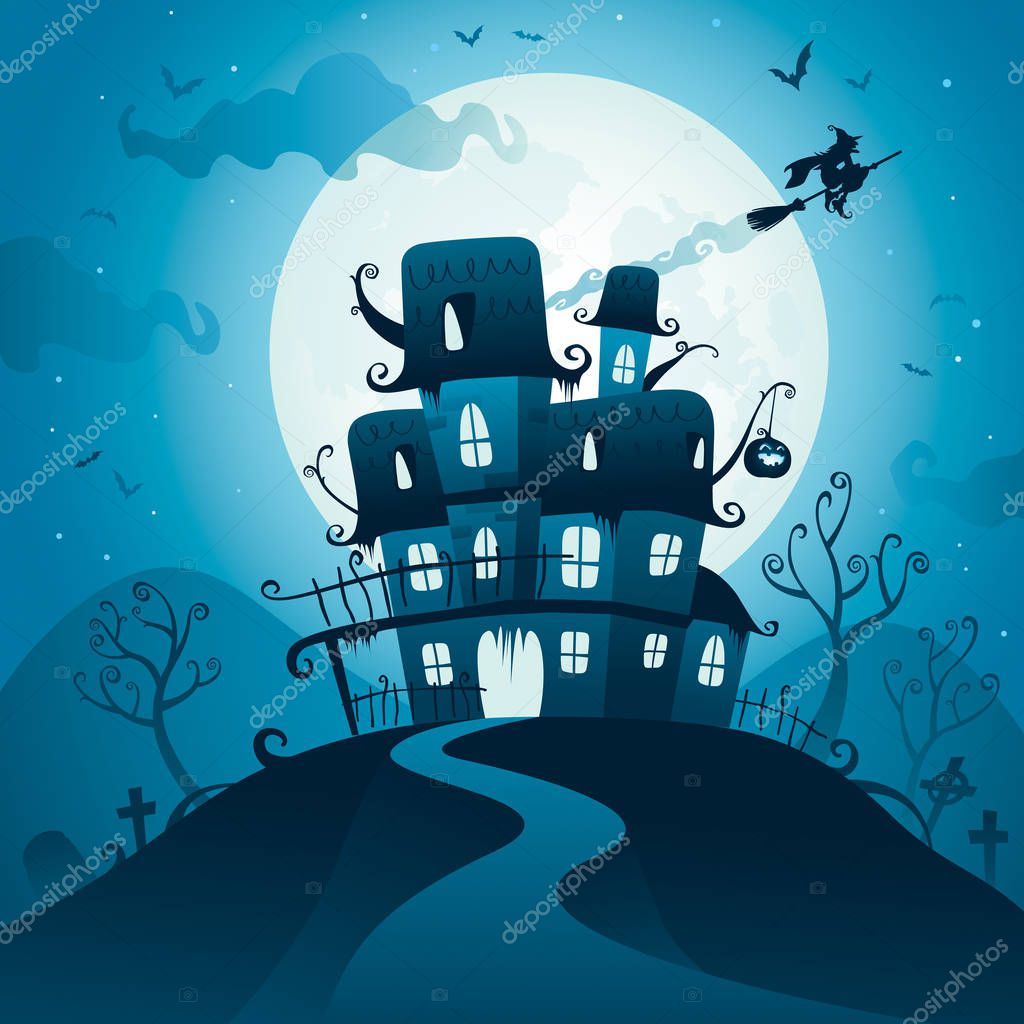 invitation card with haunted house