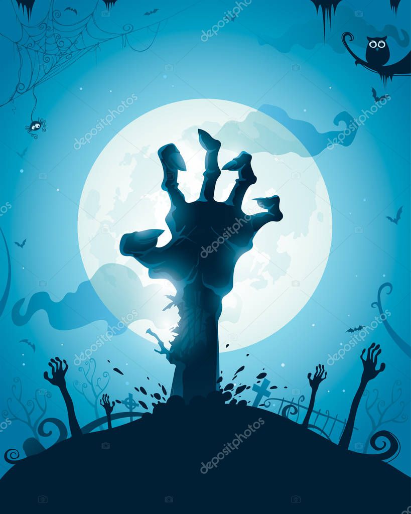 Halloween card with zombie hand