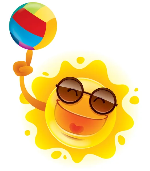 Happy sun in sunglasses and ball — Stock Vector