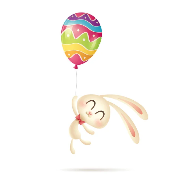 Osterhase Fliegt Mit Bemaltem Luftballon Auf — Stockvektor