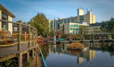 Su kanalları ile Hollandalı peyzaj