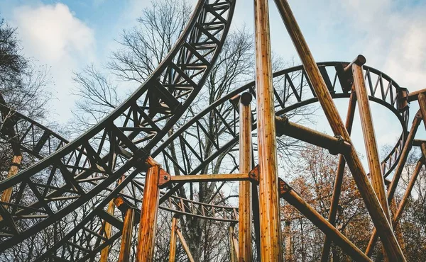 Abandoned theme park roller coaster ride — Stock Photo, Image