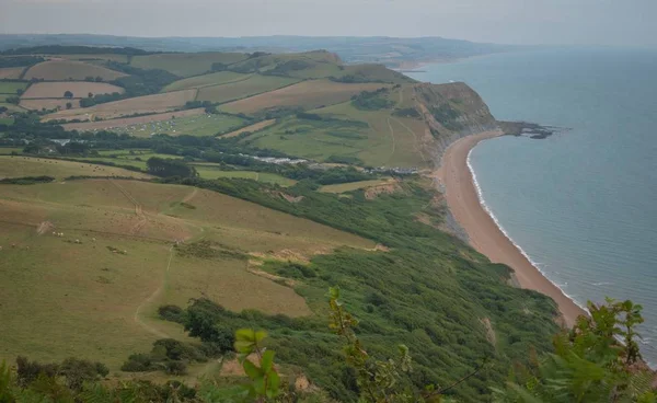 Campi Verdi Una Collina Con Mare Manica Campagna Inglese Sullo — Foto Stock