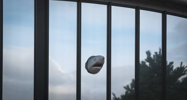 Голова Акулы Вылетела Окна Большого Здания Блайдорпе — стоковое фото