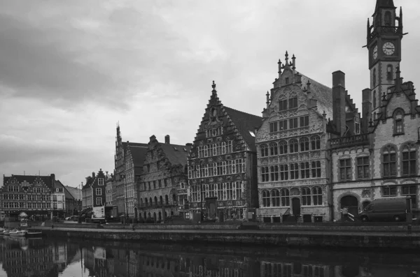 Vecchie Case Porto Gent Belgio Bianco Nero Città Ghent — Foto Stock