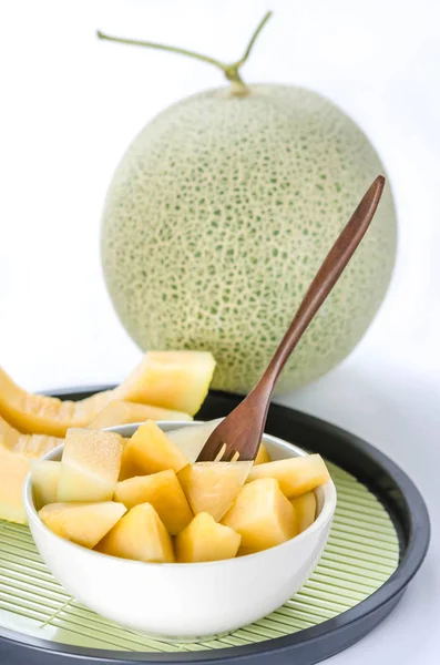 Cantaloupe-Melone geschnitten — Stockfoto