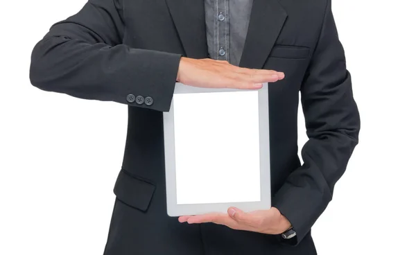 Üzletember tartó tabletta — Stock Fotó