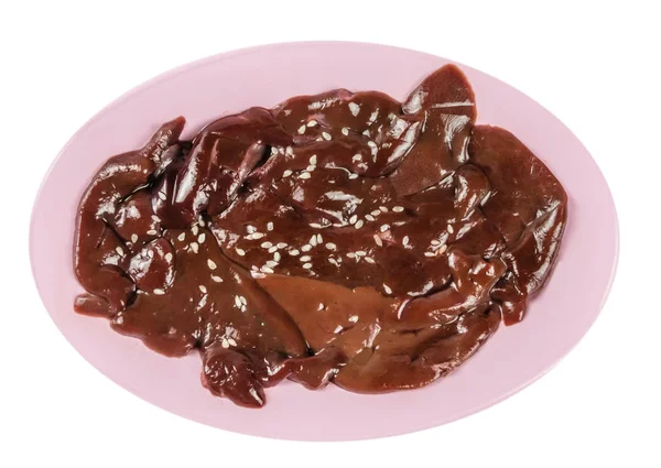 Raw pork liver on plate — Stock Photo, Image