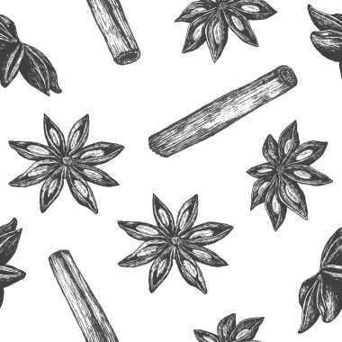 Dikişsiz desen tasarım veya tarçın ve anason ile arka plan. 