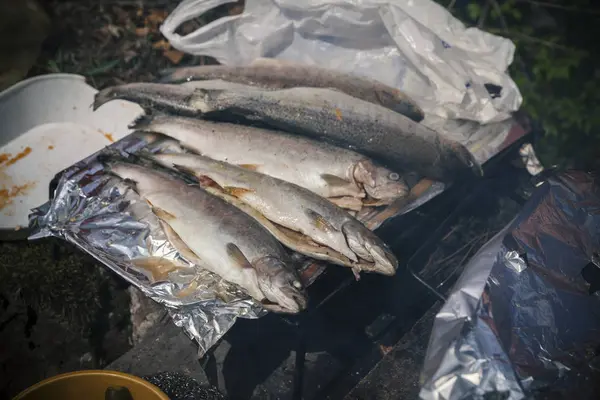 Steka små fisk i olja — Stockfoto