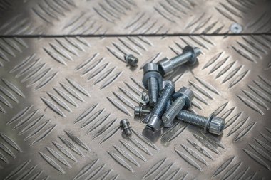 metal plaka üzerindeki çelik vidalar