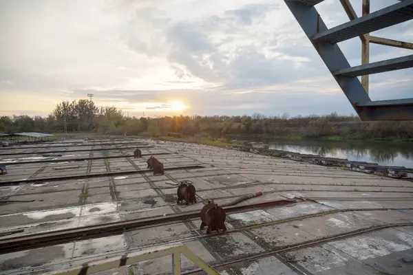 Ship yard with rusty ship — 스톡 사진