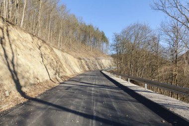 Güneşli bir sonbahar gününde asfalt dağ yolu