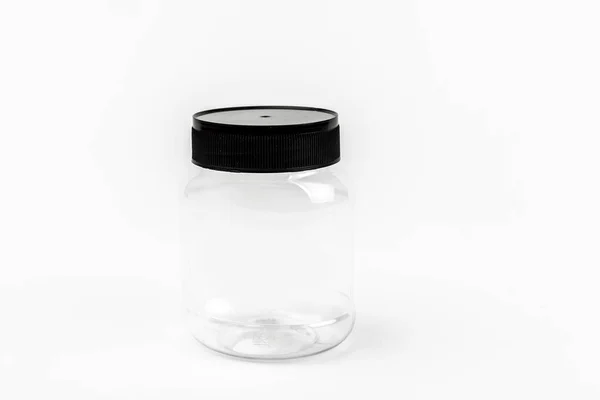 Tarro Plástico Transparente Vacío Sobre Fondo Blanco — Foto de Stock