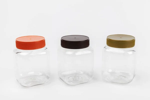 Pot Plastique Transparent Vide Sur Fond Blanc — Photo