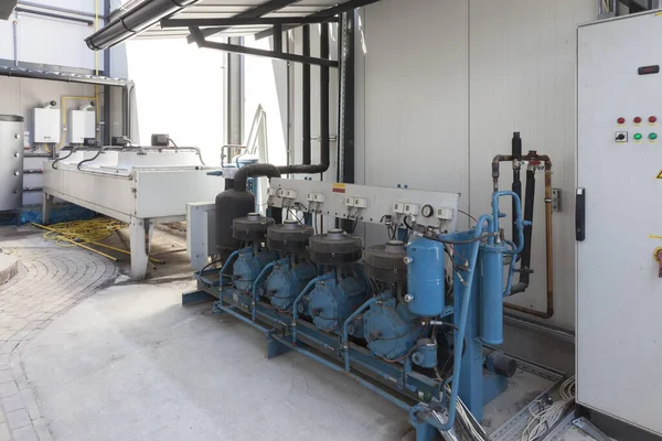 Sistema Refrigeración Industrial Instalación Aire Libre — Foto de Stock