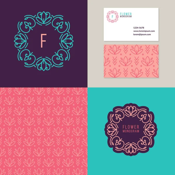 Modelos de design de logotipo e padrões de flores — Vetor de Stock