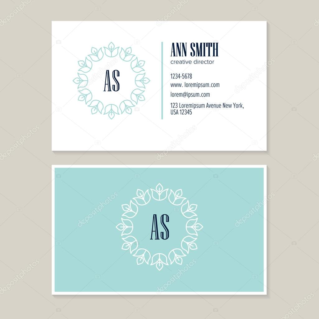 Elegant  Flower line art Logo Design with template business card for creative director. Visual identity for jewelry shop, cosmetics packaging, beauty and spa studios, flower shop.