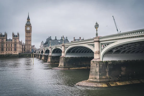 Panoráma Města Přes Westminster Bridge Řeka Témata Big Ben Zamračený — Stock fotografie