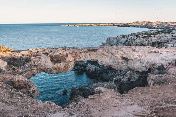 Pont Rocheux Naturel Chypre Avec Vue Sur Mer Bleue — Photo