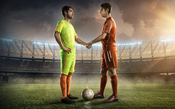 Soccer team captains during a soccer match — Stock Photo, Image