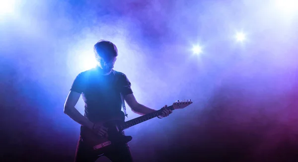 Silueta Iluminada Guitarrista — Foto de Stock