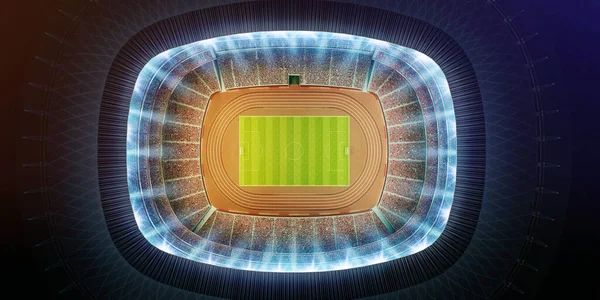 Luftaufnahme Eines Fußballstadions Mit Leichtathletikbahn Leichtathletik Flutlichtarena lizenzfreie Stockbilder