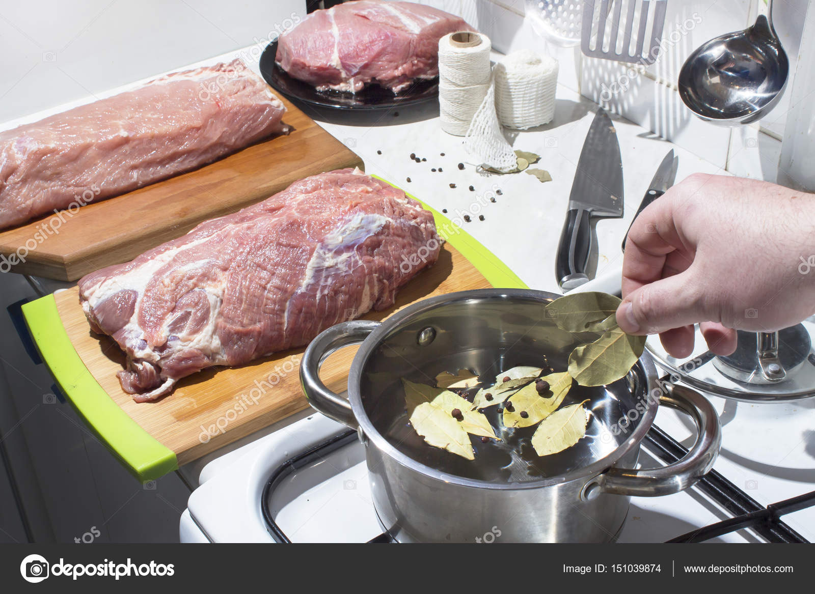Decoction with herbs, preparation of brine. Soaking of meat in brine