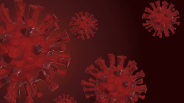 Kırmızı arka planda Coronavirus 3D görüntüleme. Covid-19, yeni koronavirüs salgını